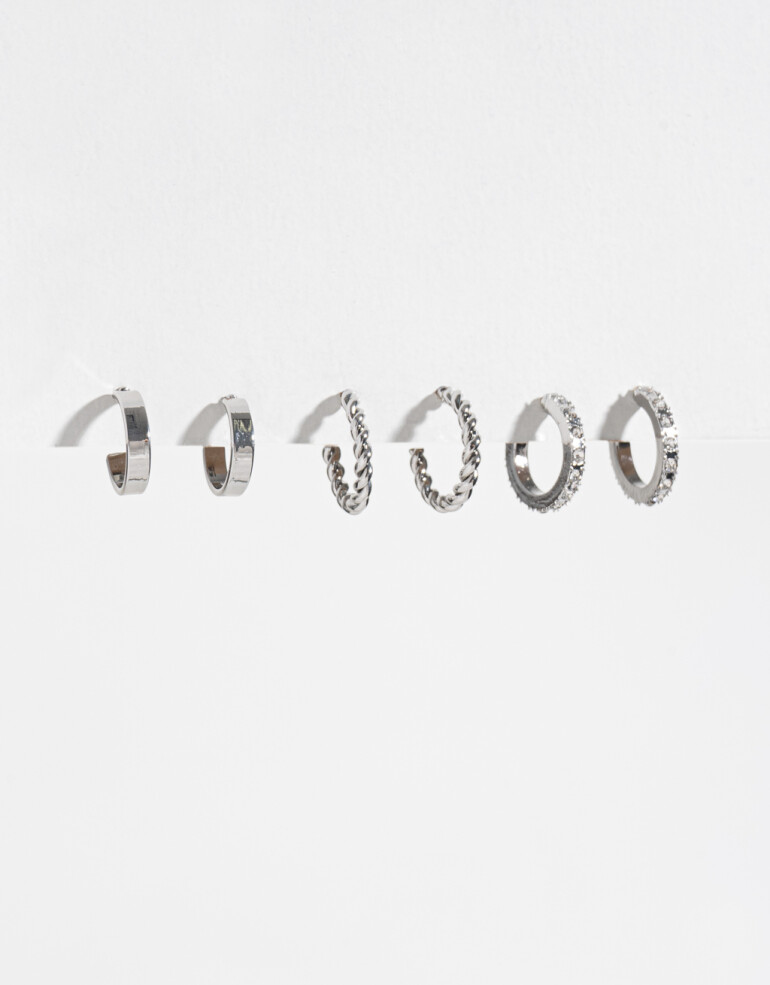 Aros Argollas Set Metal Set De Argollas - Plateado Rodio