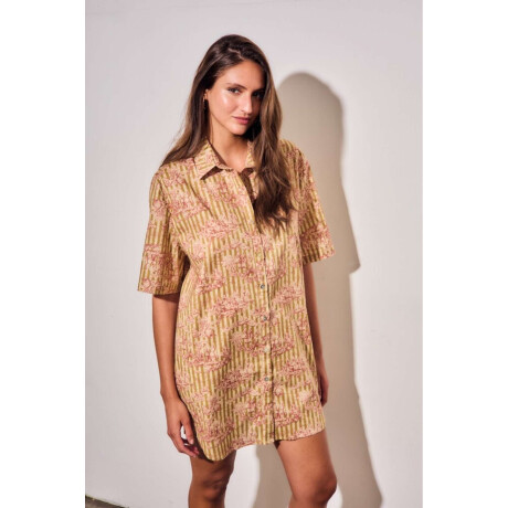 Vestido Camisero Con Lino Print