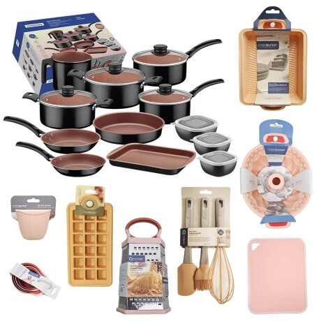 Set Cocina 20 Pzas Juego Batería Turim + Accesorios Silicona Negro+salmón