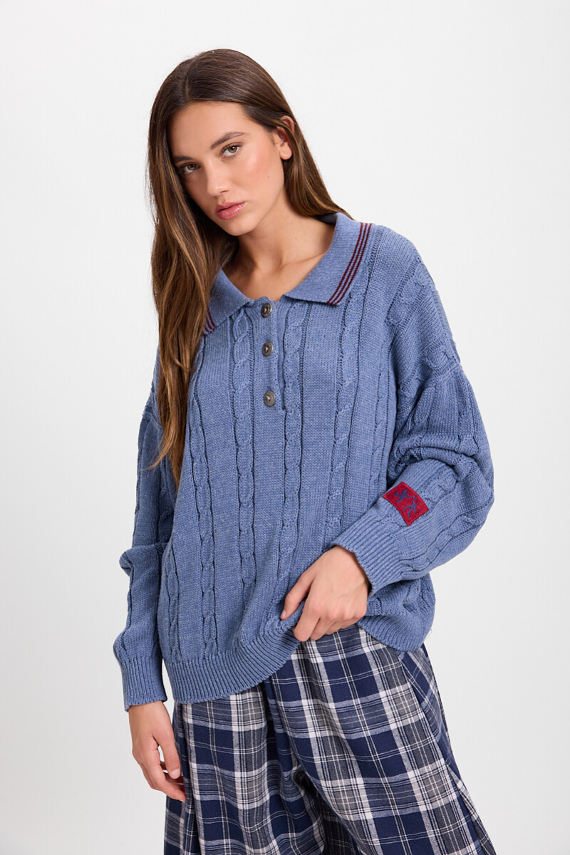 Sweater Trenzado Azul/Bordeaux