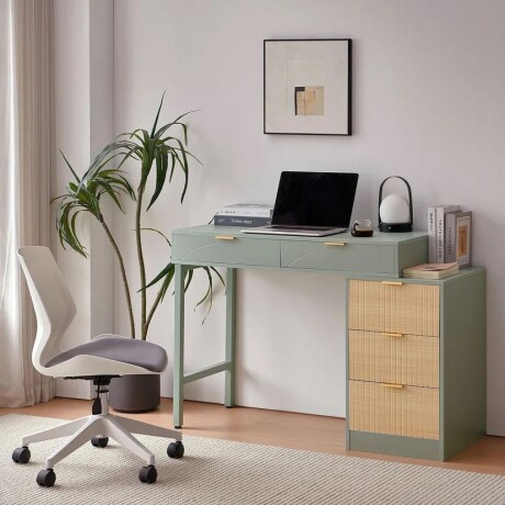 Escritorio Clautra con 5 cajones de metal verde y cafe Escritorio Clautra con 5 cajones de metal verde y cafe
