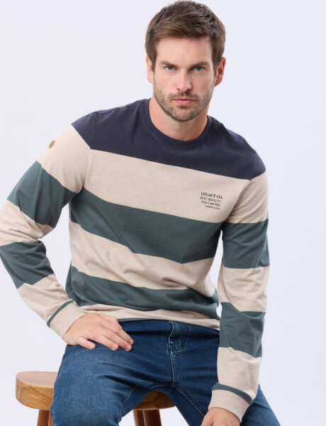 REMERA RAYADA DE ALGODÓN Beige