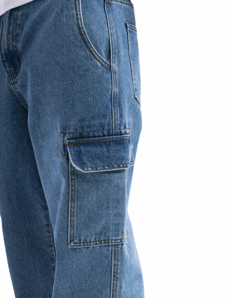 Jean Cargo Overzise Celeste