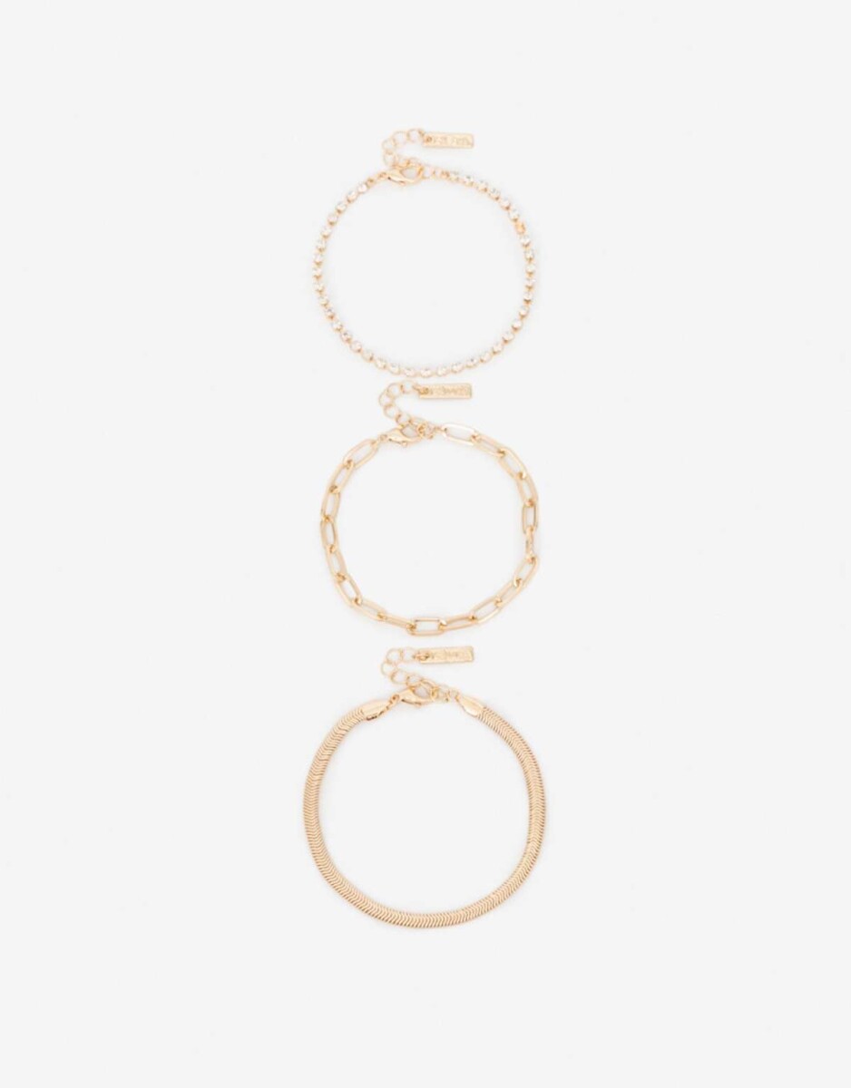 Set De Pulseras De Metal Y Strass - Dorado 