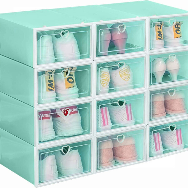 Cajas Estantes Organizador Rack Zapatos Zapatera Apilabl X48 Color Variante Corazon Verde Agua