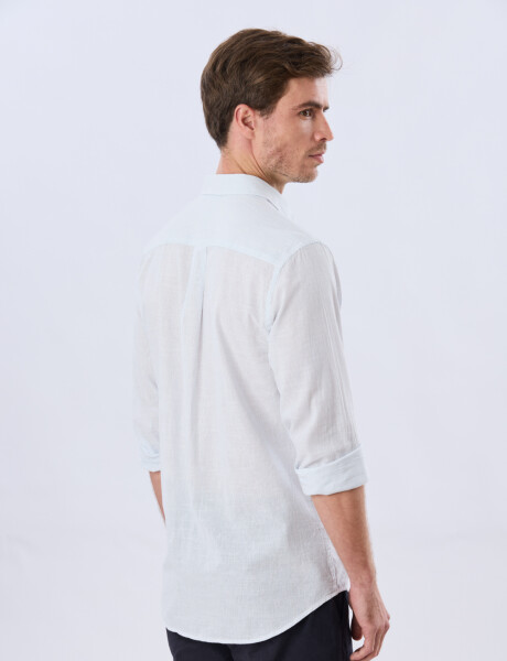 CAMISA RAYADA DE LINO Celeste