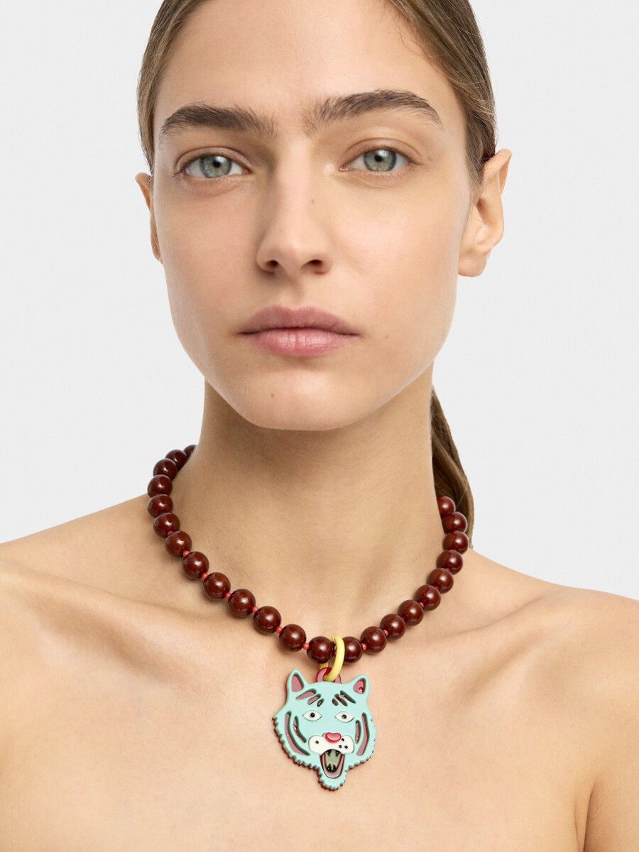 Collar De Cuentas Con Colgante Tigre multicolor