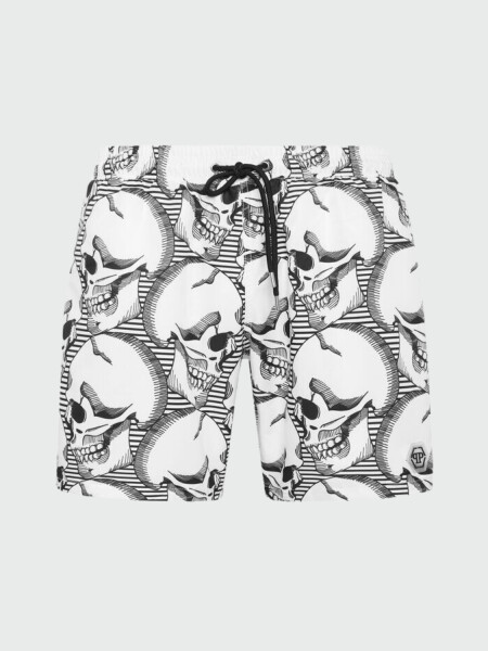 PHILIPP PLEIN - short de baño negro con calavera Blanco