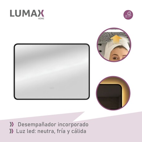 Espejo Horizontal Lumax c/marco desempañador y luz 120x70cm Negro