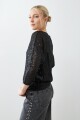 Blusa lentejuelas manga dollman negro
