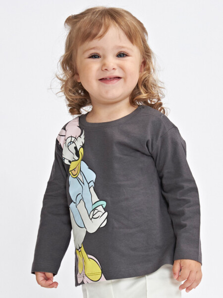 Camiseta manga larga estampada Gris Oscruo
