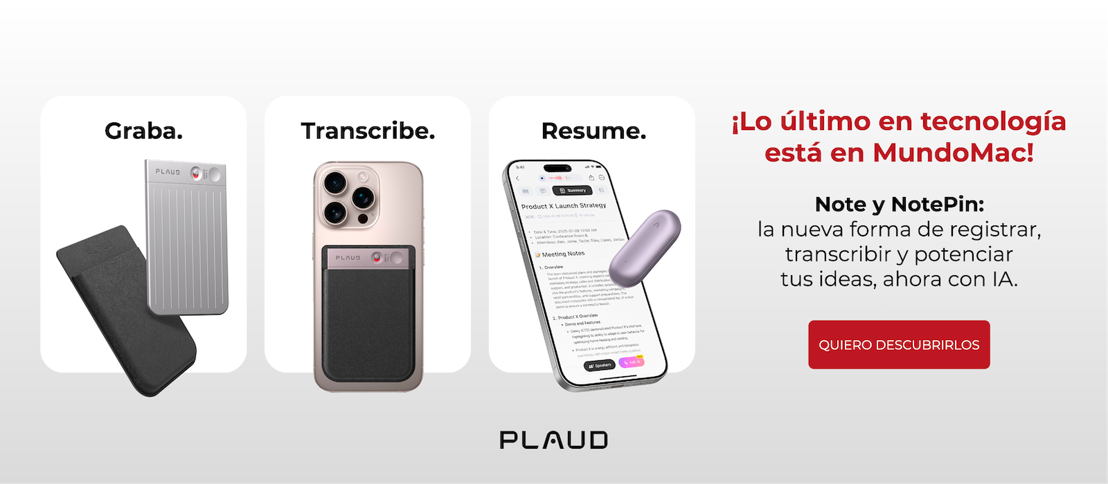 Plaud, Plaud Note, Grabadora de voz, Grabador con IA, Palud Pin