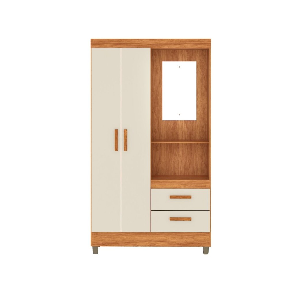 ROPERO - 2 PUERTAS 2 CAJONES CON ESPEJO BLANCO OFF WHITE