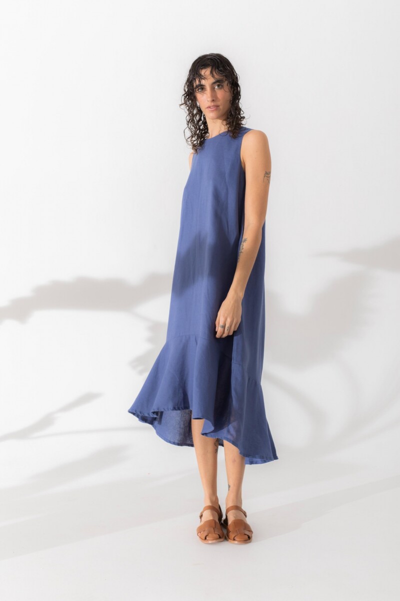 Vestido Folk Long Azul Piedra