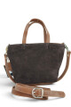 Cartera balde chica en cuero y gamuza Chocolate