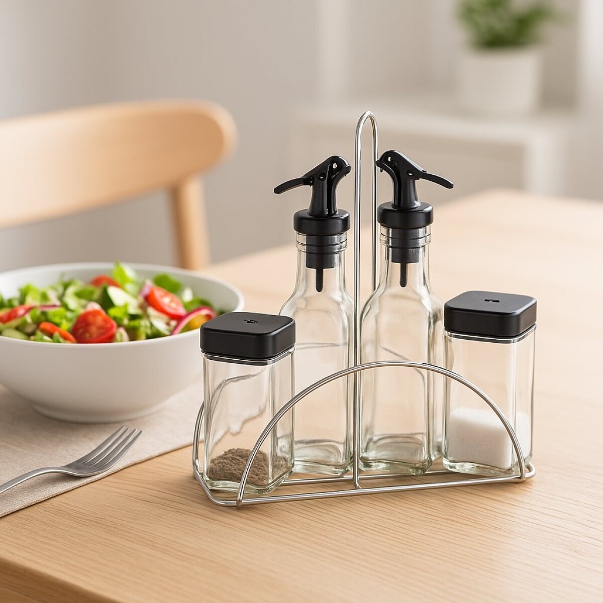 Set Especieros de Vidrio con Soporte Metal 