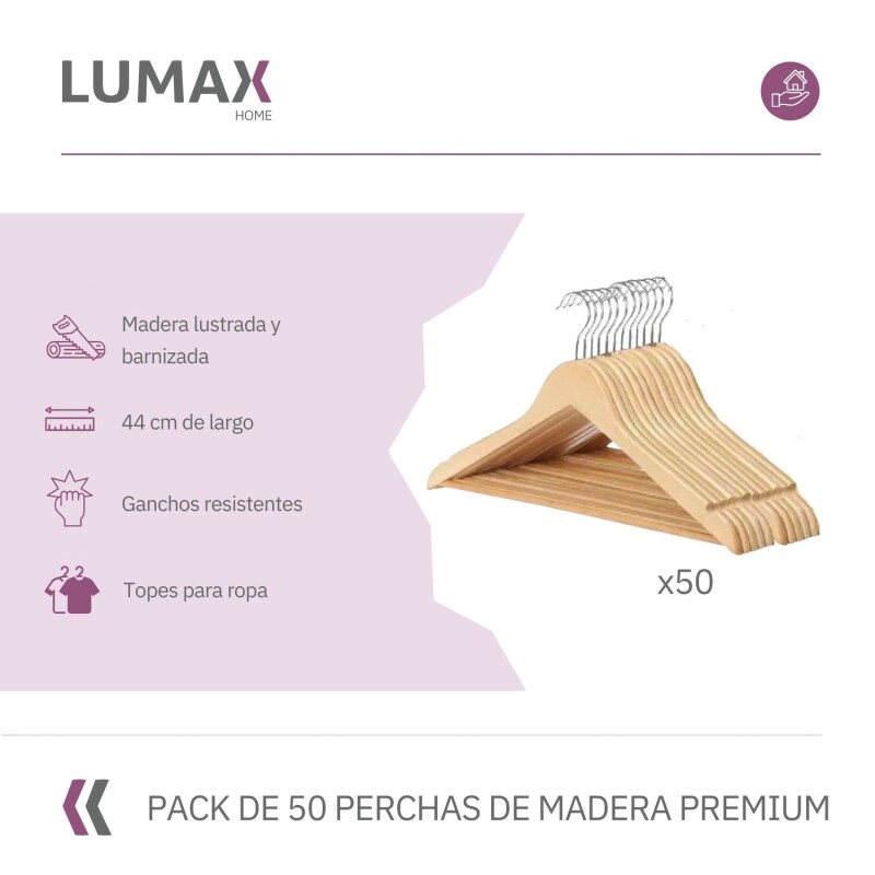 Percha de madera x 50 resistente Percha de madera x 50 resistente