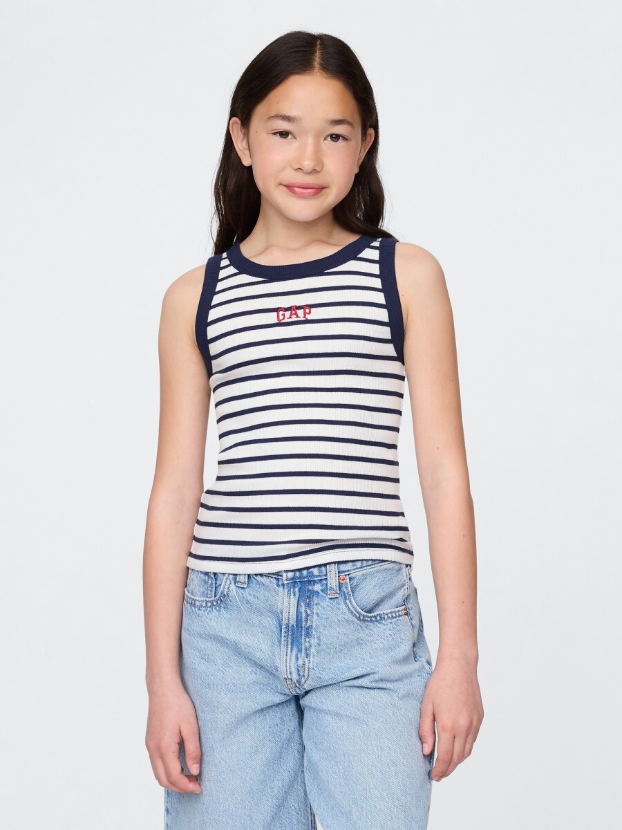 Musculosa Logo Gap Niña - White Navy Stripe 
