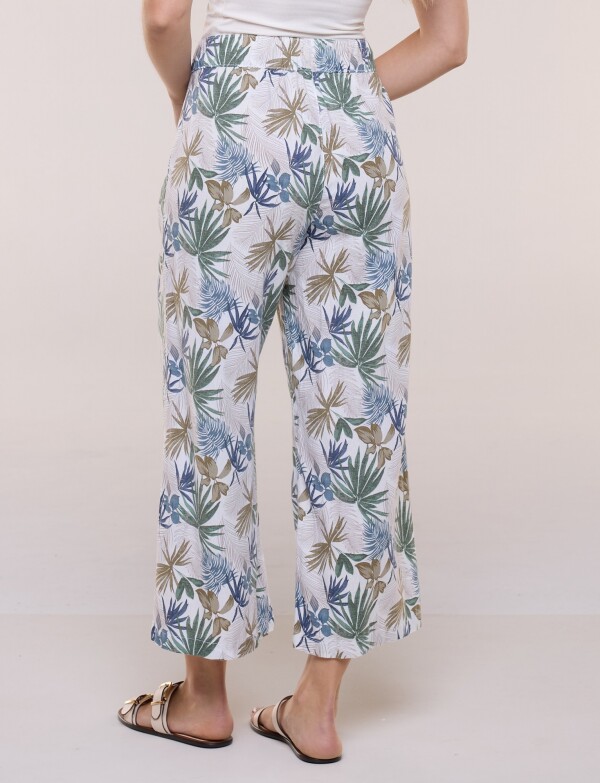Pantalon Lino Crop MULTI/AZUL