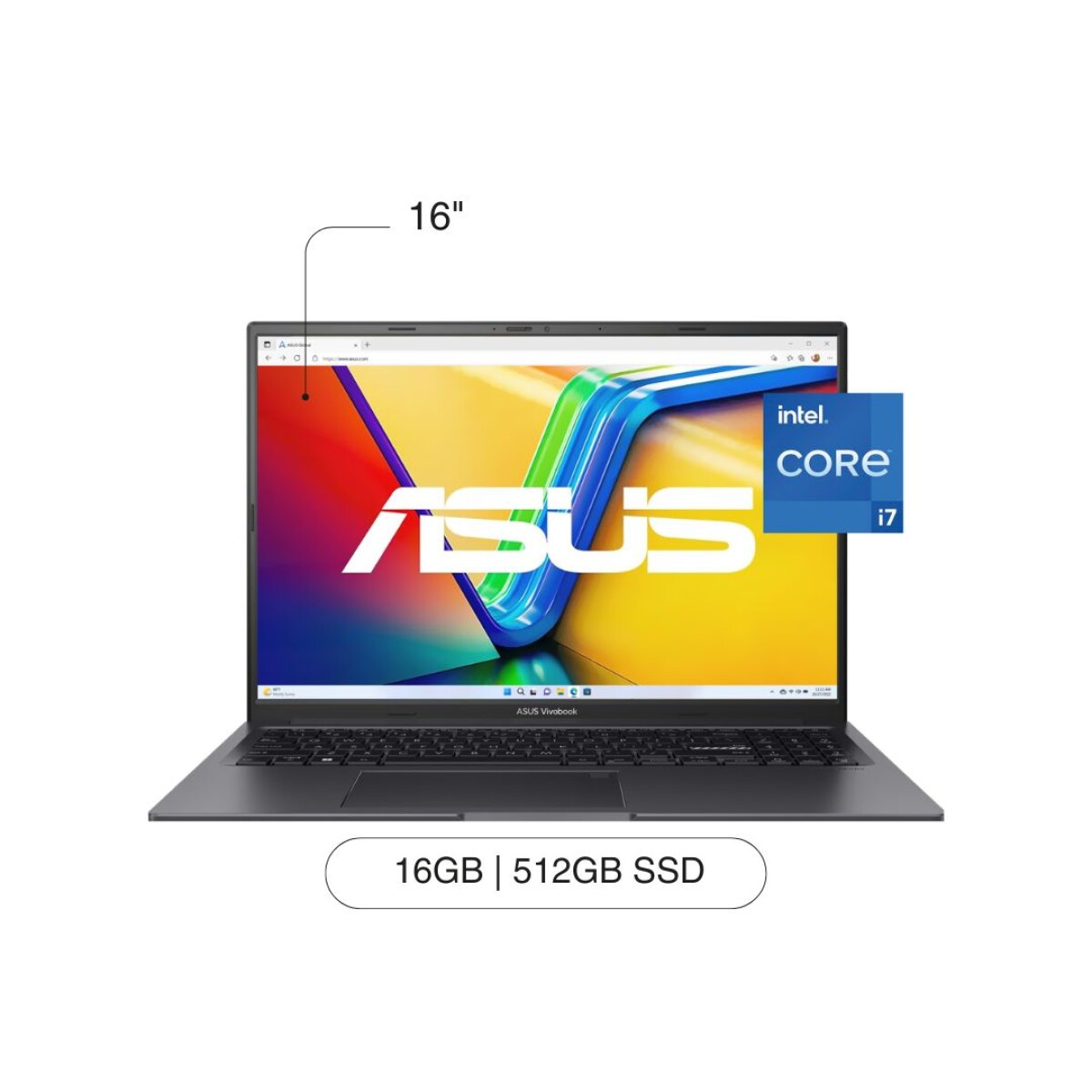 Notebook ASUS Vivobook 16' WUXGA 512GB SSD / 16GB RAM Intel Core I7-1355U W11 - Black 