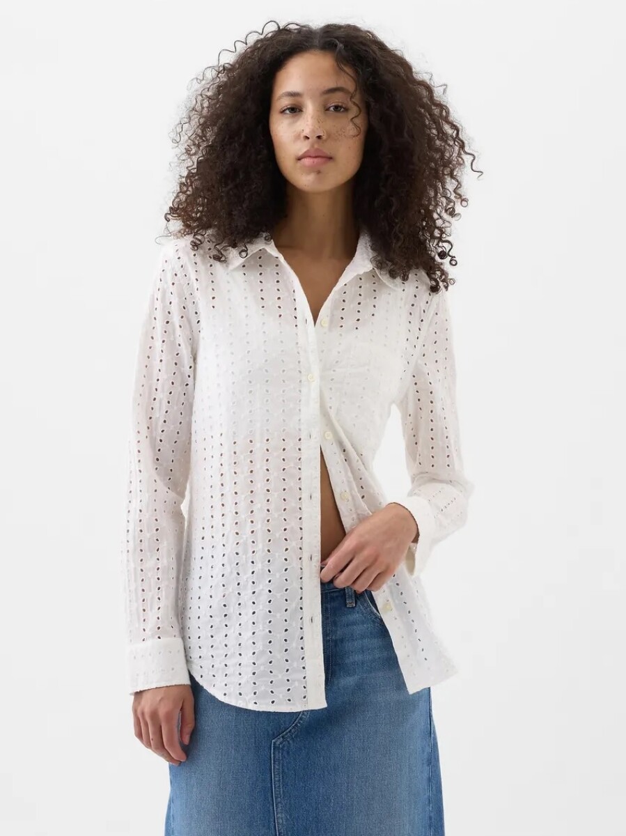 Camisa Broderie Mujer - Optic White V6 