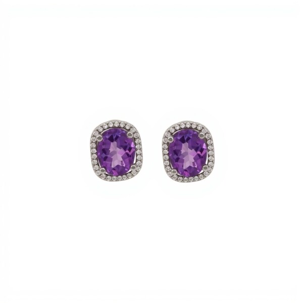 Caravanas Amatista-Plata 925-Con Amatista y Zirconia- CA4041 conpiedra
