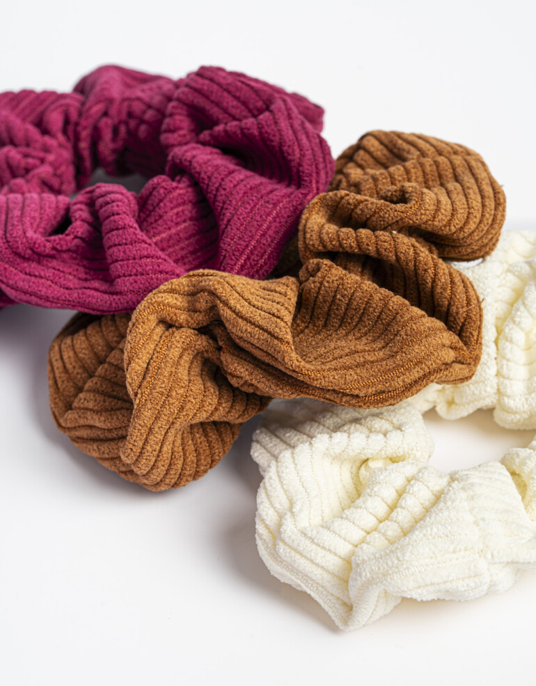 Skunzies Texturada Set De Scrunchies De Corderoy - Combinacion Tricolor