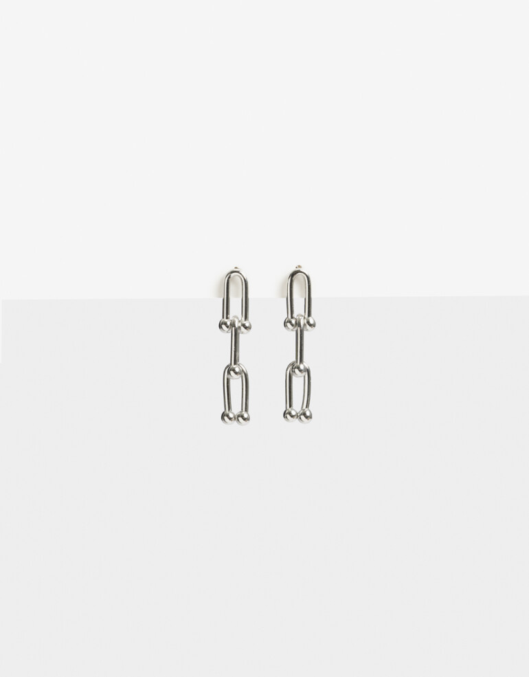 Aros Colgantes Cortos Metal Aros De Cadena De Acero - Plateado