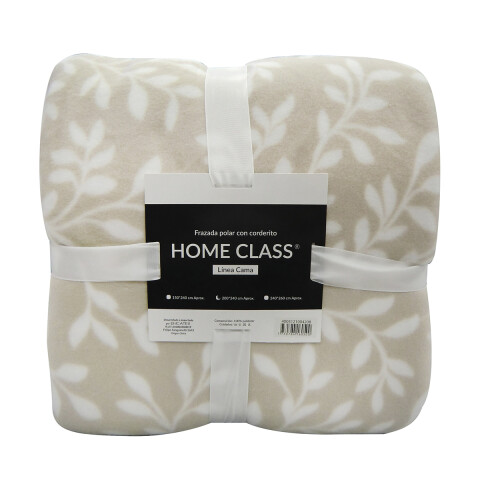 Frazada Corderito 2 Plaza Home Class 200 x 240 cm Hojas Beige