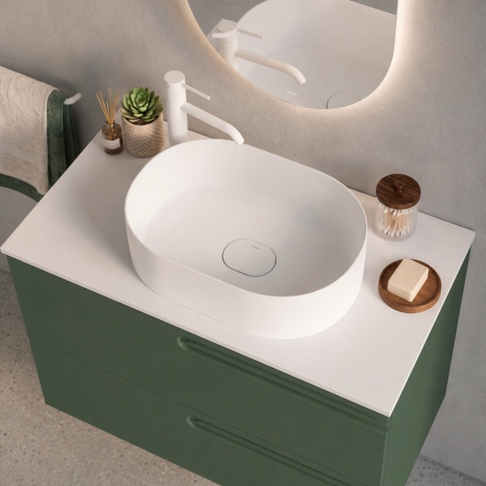 MUEBLE BAÑO SUSPENDIDO MODELO ECONIC 80 COLOR VERDE C/ENCIMERA Mueble Baño Suspendido Modelo Econic 80 Color Verde C/encimera