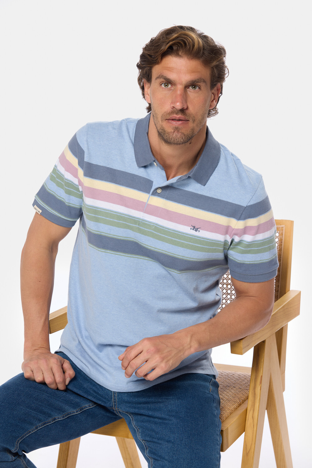 REMERA POLO RAYADA Celeste