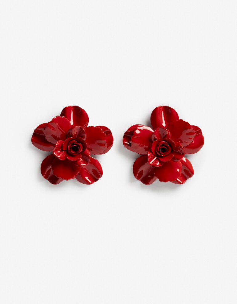 Aros Colgantes Cortos Color Aros Colgantes Cortos Flor - Rojo Medio