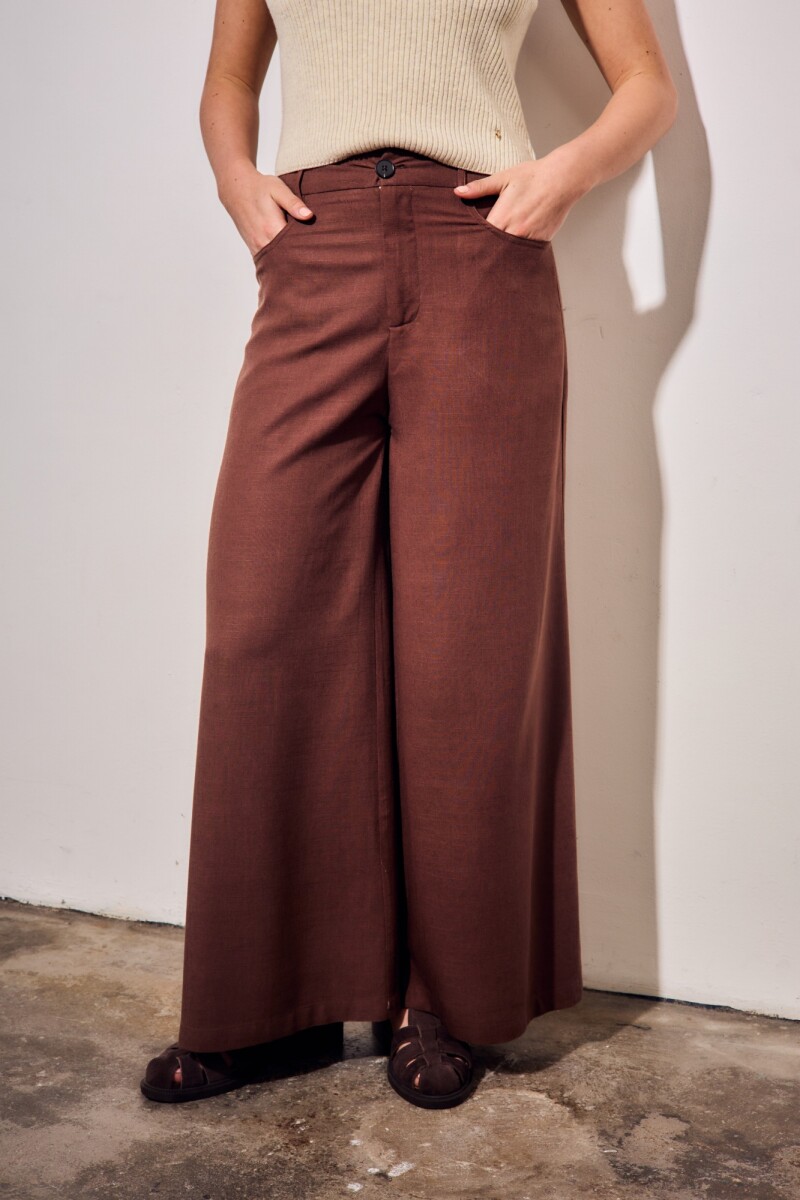 Pantalon Con Lino Marron