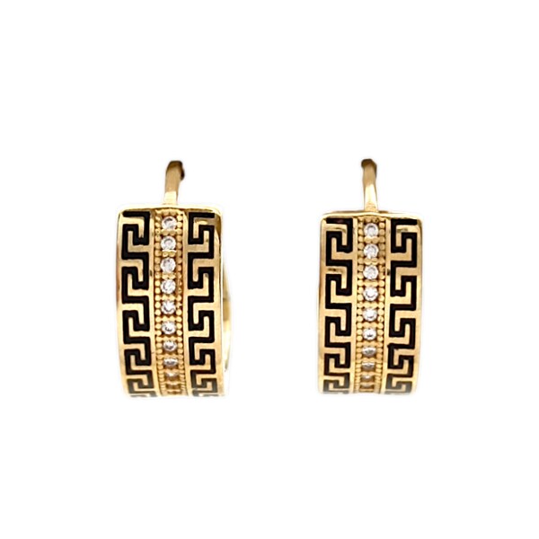 Caravanas aros Greca de oro - Oro bajo - Zirconia- CA8084 conpiedra