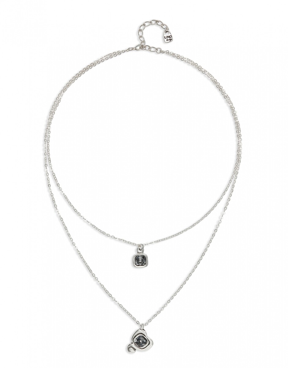 COLGANTE DE ALEACION DE METALES BAÑADO EN PLATA DE LEY CON DOBLE CADENA Y CORAZON CON CRISTAL NEGRO - Colgante 