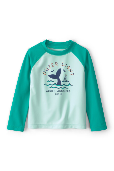 Remera de baño manga larga con protección UPF 50+, verde, estampa ballena Sin color