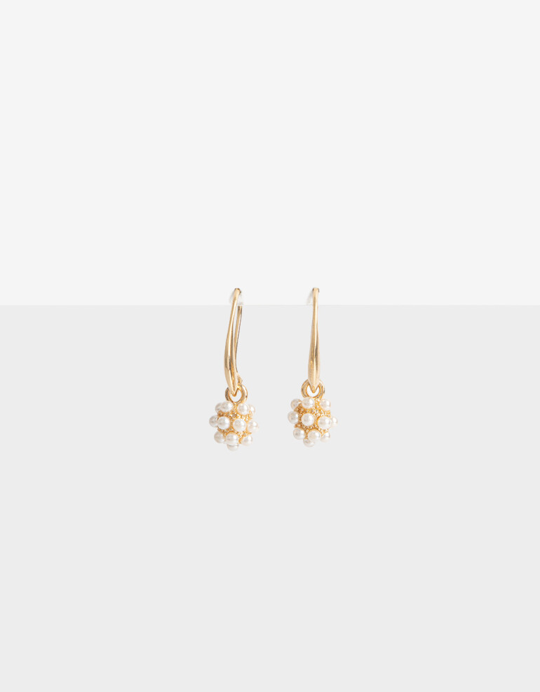 Aros Colgantes Cortos Perlas Aros Colgantes Con Perlitas - Dorado
