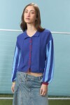 Cardigan de algodón con espalda bordada azul
