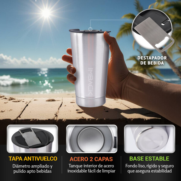Vaso Termico De 592ml Acero Inoxidable Doble Capa Con Tapa Color Acero VBT001 Vaso Termico De 592ml Acero Inoxidable Doble Capa Con Tapa Color Acero VBT001