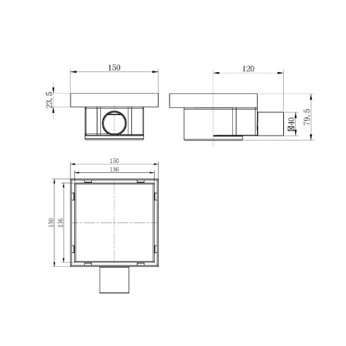 Desague En Acero Inox Ss304 15X15 Salida Vert. Negro Mate 000