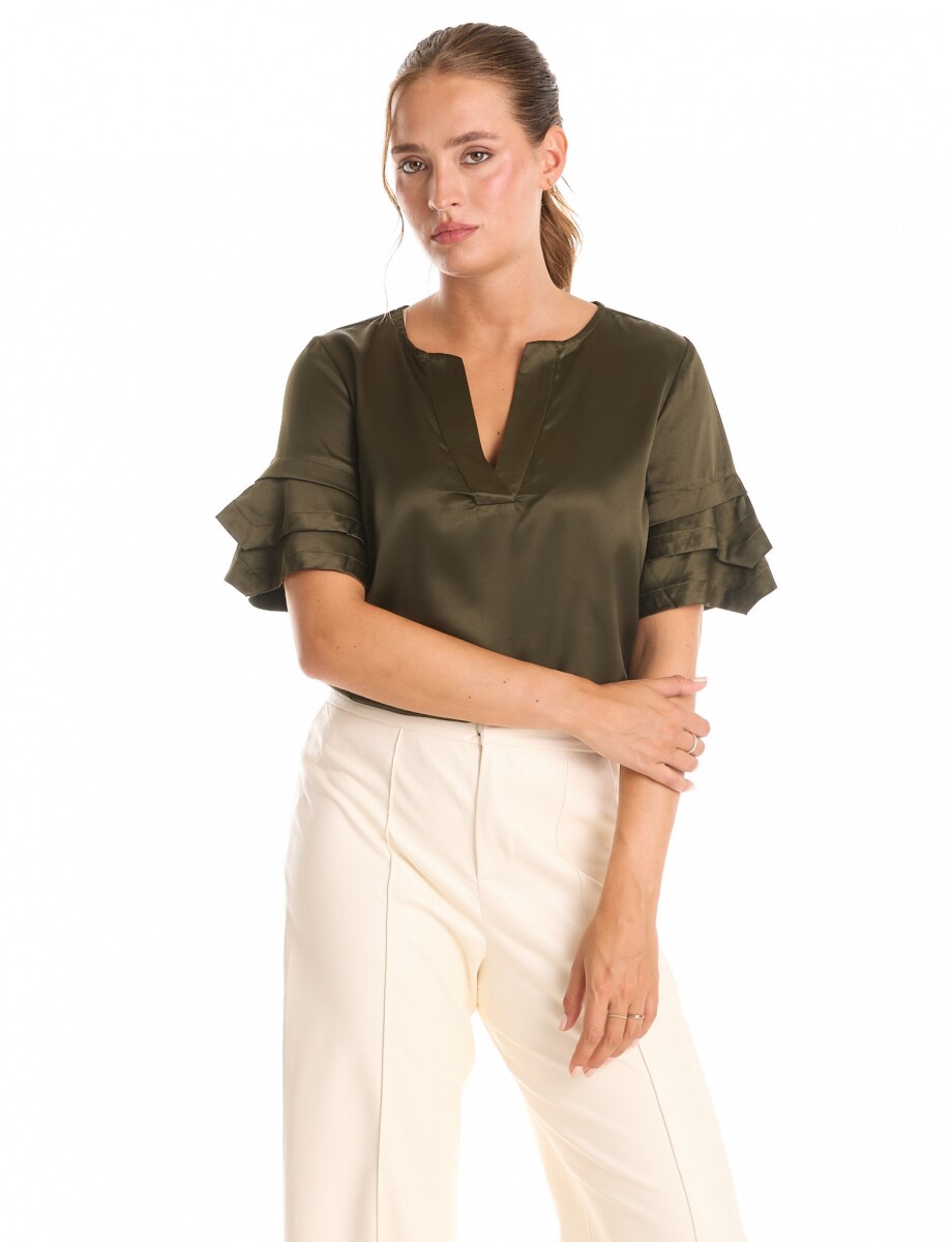 Blusa Saten Volados - Verde 