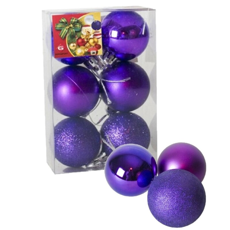 Esferas Navideñas Púrpura 4 cm – Caja x6 GE CAJA 6 BOLAS DE NAVIDAD PURPURA 4CM 3 STD