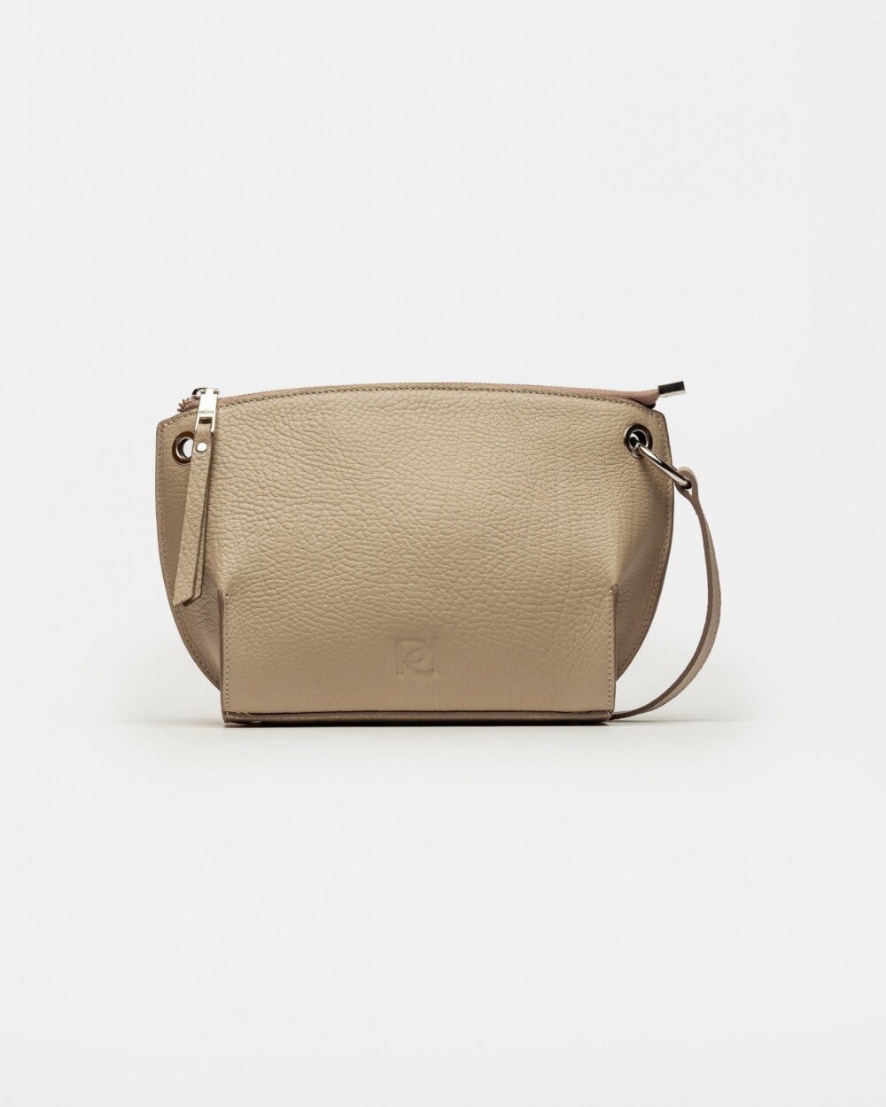 Bandolera Sauvage en cuero graneado Taupe Niquel