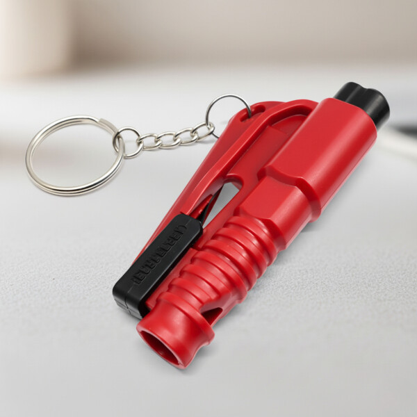 Mini Martillo Seguridad Autos Llavero Rompe Vidrios Ventanas Color Rojo