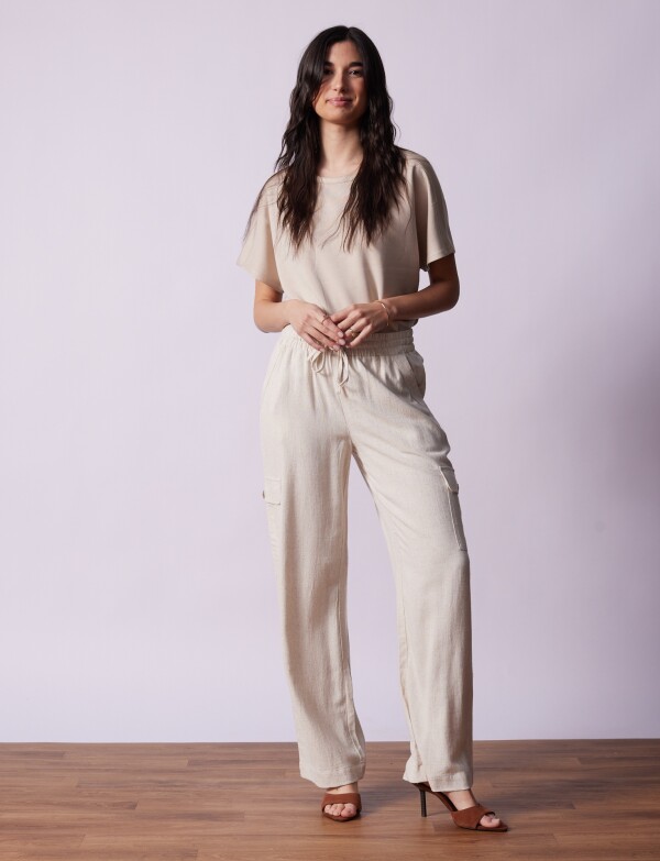 Pantalon Cargo Lino BEIGE CLARO