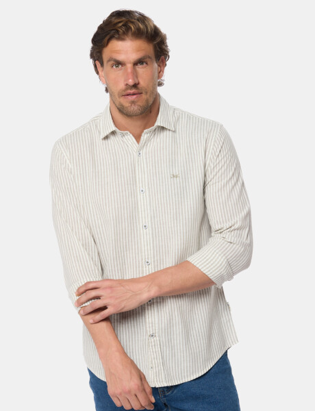 CAMISA DE LINO RAYADA Verde