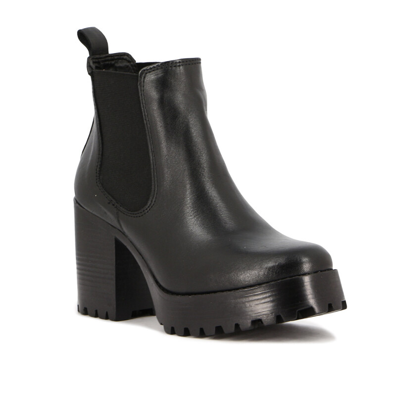 Country Bota Cuero Plataforma C/taco Cuadrado C/elastico Negro
