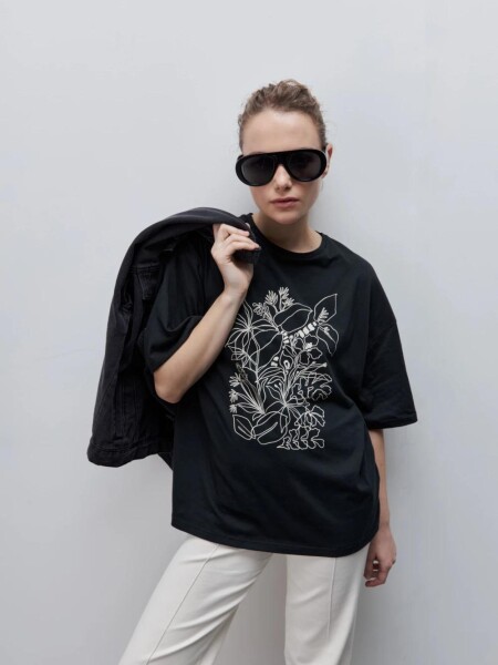 T-SHIRT D.CASSIN MECA M.C FLOR NEGRO