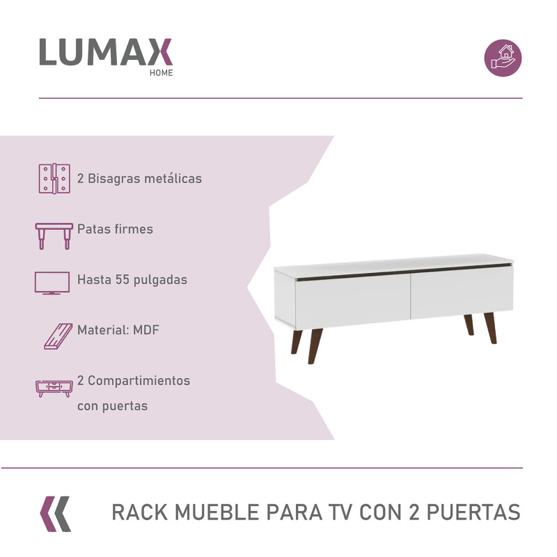 Rack para TV Lumax 2 puertas rustico 55 pulgadas Blanco