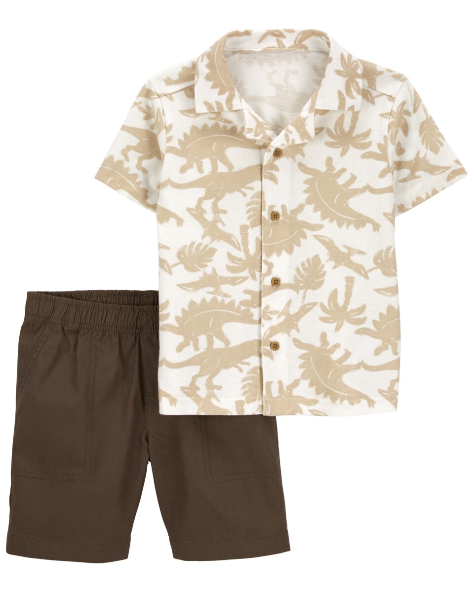Set dos piezas de algodón, short y camisa diseño dinos 